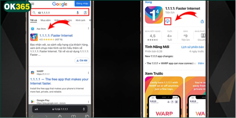 Cách tải và sử dụng App 1.1.1.1 để truy cập OK365